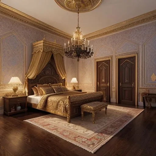 Prompt: Palace guest bedroom
Guest room
Palacial
Opulent
Beautiful
Intricate stone floors
Simple and expensive decoration
Bohemian
Comfortable
Realistic
Vivid
Fantasy world
Dungeons and dragons setting
Lifelike
Fancy