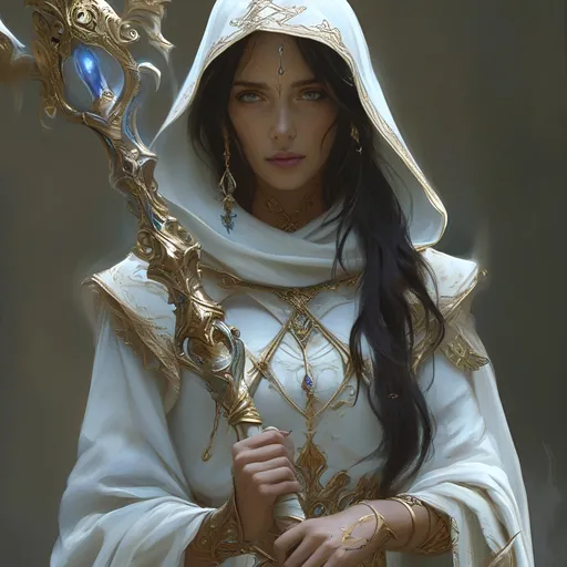 Prompt: 30 year old woman
Dungeons and Dragons Character
Sad necromancer
Chosen of the god of the dead
Spirit channeler
Psychic medium
Beautiful
Photorealistic
Detailed
High quality
Fully clothed
Nice clothes
Robed
Nice robe
Expensive, high quality equipment 
Wielding a magical scythe
Powerful aura
Impressive
Unique
Kind looking
Vivid
White and black theme
Full body view
Seen from 30 feet away
Fully clothed
Small face tattoo
Thin
Gaunt
Ethereal
Weapon in full view
Surrounded by spirits
Spiritual aura
Can see her whole outfit 