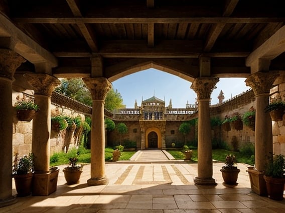 Prompt: Palace courtyard
Beautiful courtyard
Palacial
Opulent
Beautiful
Open
Bountiful life
Plants
Simple and expensive decoration
Bohemian
Comfortable
Realistic
Colorful
Vivid
Fantasy world
Dungeons and dragons setting
Lifelike
Medieval lighting
Fancy