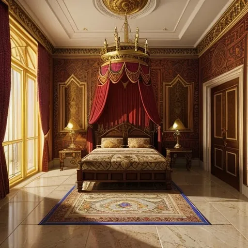 Prompt: Palace guest bedroom
Guest room
Palacial
Opulent
Beautiful
Intricate stone floors
Simple and expensive decoration
Bohemian
Comfortable
Realistic
Colorful
Vivid
Fantasy world
Dungeons and dragons setting
Lifelike
Fancy