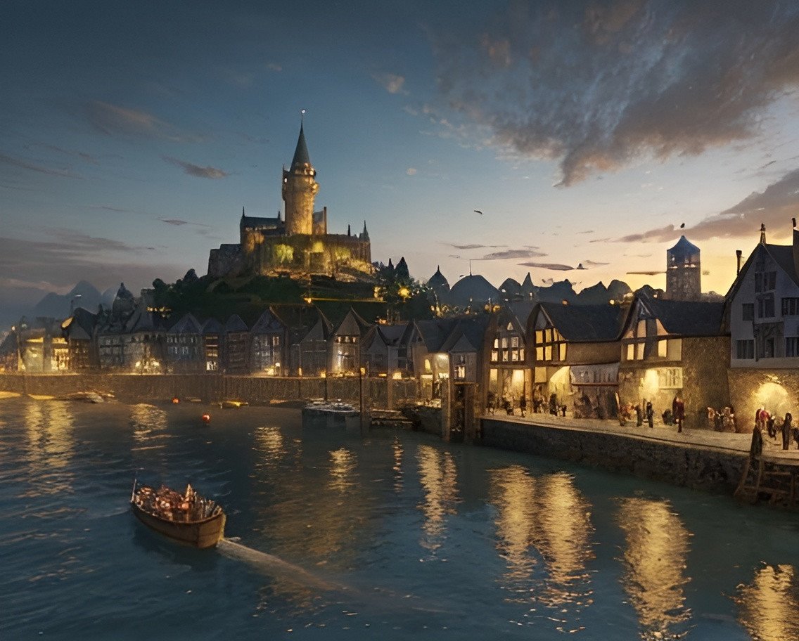 Prompt: Human town
Beautiful 
Peaceful
Opulent
Seaside
Open
Busy
Medieval fantasy town
Well ordered
Human city
Capital city
Realistic
Colorful
Vivid
Fantasy world
Dungeons and dragons setting
Lifelike
Detailed
Medieval lighting