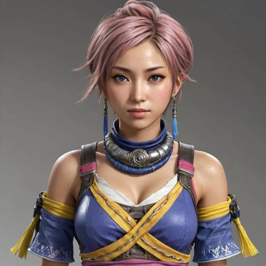 Prompt: Photorealistic images of Yuna from Final Fantasy X-2 in her Gunner costume