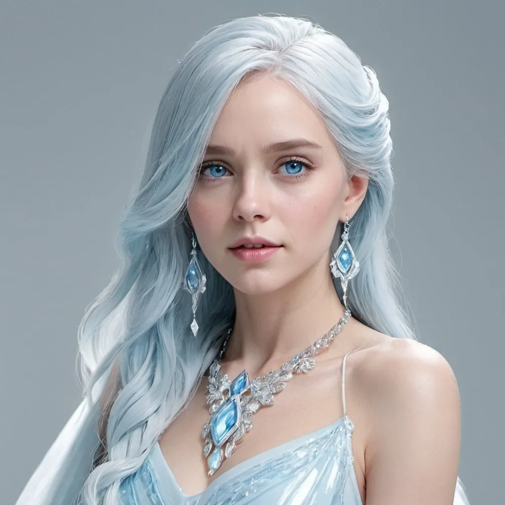 Prompt: (masterpiece)), portrait, adult female, long glacial blue hair, glacier blue eyes, light makeup, beautiful, beautiful ice dress, ice jewelry, <lora:more_details:0.5>, 3D, Figure, White background, Material plastic, Studio light