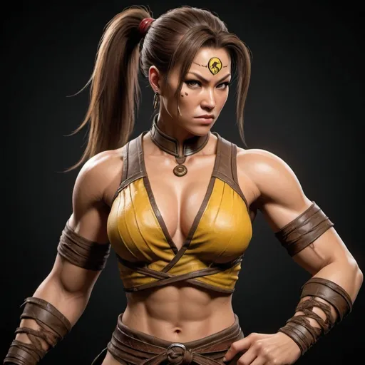 Prompt: Craft a hyper-realistic, high-resolution female version of Goro from Mortal Kombat 1, featuring her distinctive four-armed physique with imposing musculature and a tall stature. Adorn her with captivating tattoos and style her hair in a dynamic ponytail, effectively blending her femininity with her formidable martial arts presence.

