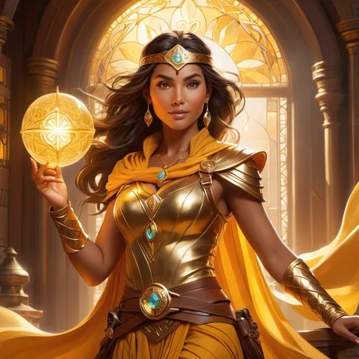 Prompt: Golden Spirit of Adventure
Setting: A vibrant and mystical realm inspired by the captivating world of D&D.
Central Figure: A radiant female adventurer exuding warmth and positivity, wearing a fashionable golden bikyini with complementary accessories.
Composition: A dynamic pose highlighting her bold spirit and expressive features, inviting the viewer into her enchanting world.
Color Palette: Rich, warm tones with an emphasis on golden light, accentuating her radiant aura and energetic presence.
Style: A breathtaking, photo-realistic illustration capturing the essence of the D&D universe, celebrating its beloved blend of fantasy, adventure, and iconic characters.