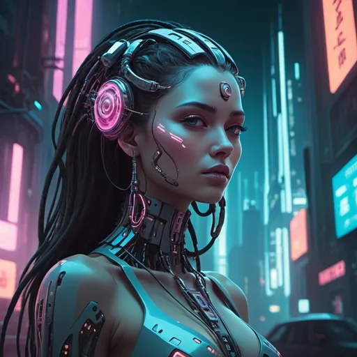Prompt: Design a mesmerizing digital illustration of a cyberpunk goddess that embodies Mike Winkelmann's (Beeple) surreal and futuristic art style.
Craft the goddess with intricate cybernetic enhancements, luminescent elements, and a striking appearance that seamlessly blends organic beauty with advanced technology.
Use abstract forms, vibrant colors, and digital sculpting techniques to create a captivating, dreamlike visual style reminiscent of Winkelmann's distinctive aesthetic.
Place the goddess within a surreal, dystopian environment that showcases futuristic architecture, neon-lit cityscapes, and elements of advanced technology.
Experiment with dynamic lighting, atmospheric effects, and otherworldly imagery to evoke a sense of depth, energy, and motion in the scene.
Create an aura of mystique and power surrounding the goddess, capturing her enigmatic presence and her role as a central figure within the cyberpunk universe.
The final artwork should showcase the cyberpunk goddess as a captivating embodiment of Mike Winkelmann's surreal, futuristic style, seamlessly fusing organic beauty with cutting-edge technology within an enthralling dystopian setting.