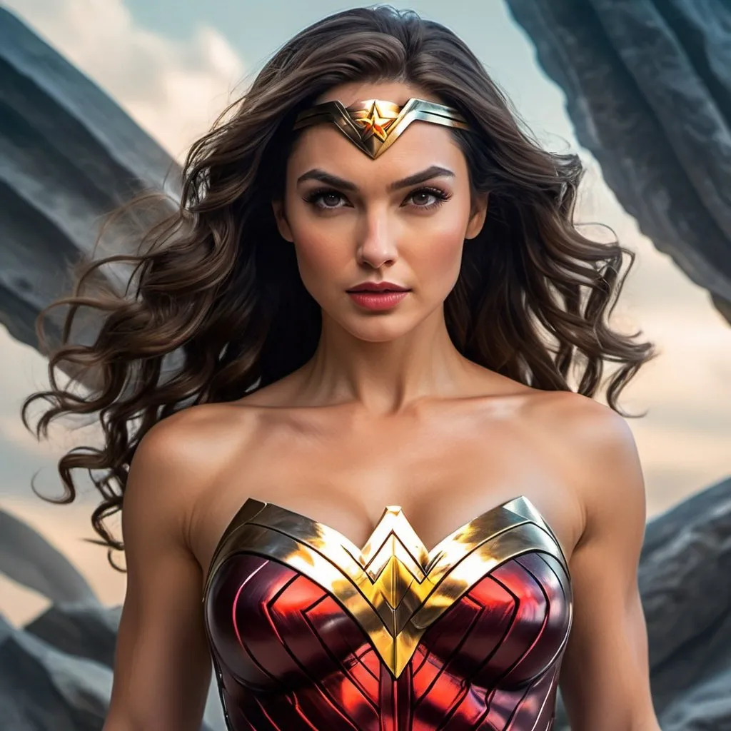 Prompt: Dreamscape woman, Wonder Woman essence, beauty, strength, grace, sleeveless attire, toned abs, fitness dedication, elegant fashion, modern style, hyperreal details, dreamlike quality, ethereal beauty, powerful presence, artistic skill, creative vision, female empowerment

