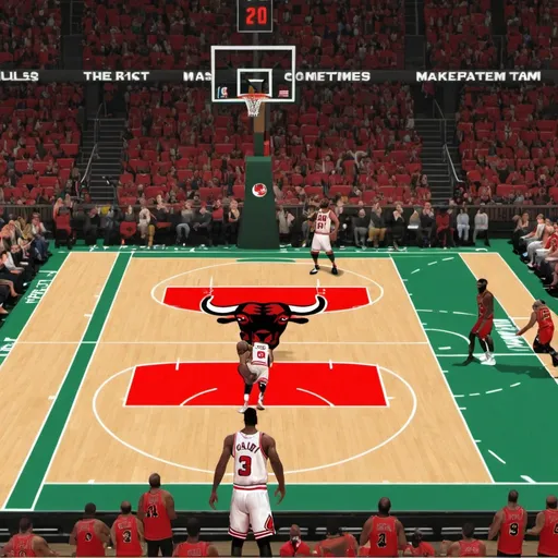 Prompt: make a goat play basketball on the bulls the basketball team court