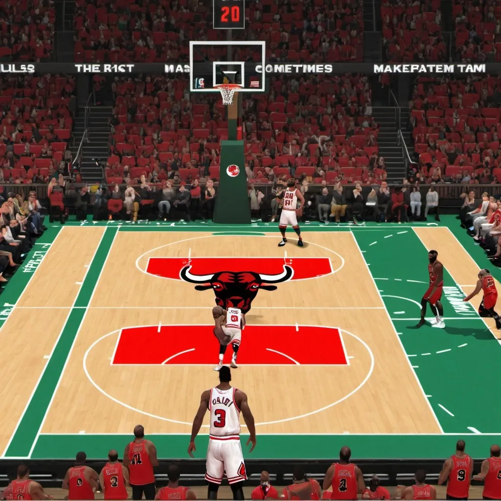 Prompt: make a goat play basketball on the bulls the basketball team court