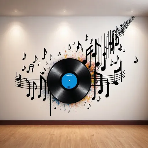 Prompt: Create image of music coming out of wall
