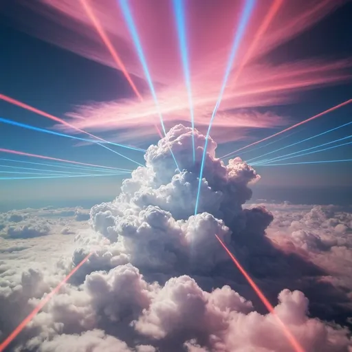 Prompt: Dreamy clouds with lasers