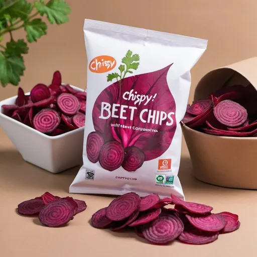 Prompt: chipsy is company name, beet chips packaging