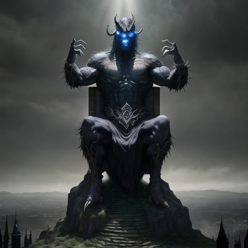 Prompt: Country as final boss, realistic, monster, epic, high quality, elden ring style, full body, sitting on a high medieval fantastic city, dark, shadow