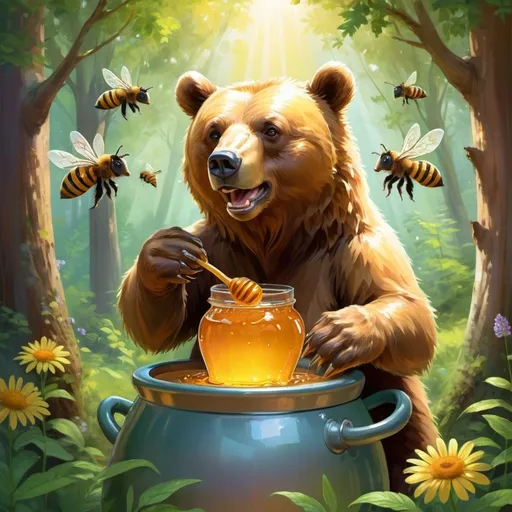 Prompt: Bear eating honey