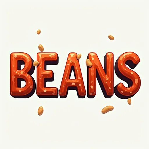 Prompt: a transparent text with cool fonts saying "BEANS"