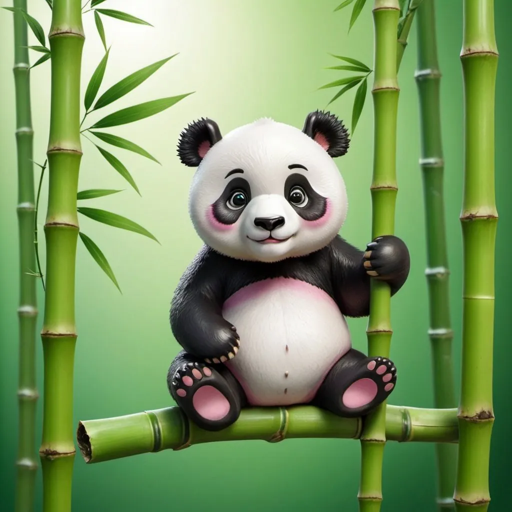 Prompt: cutie panda on bamboo plant
