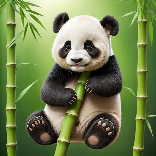 Prompt: cutie panda on bamboo plant
