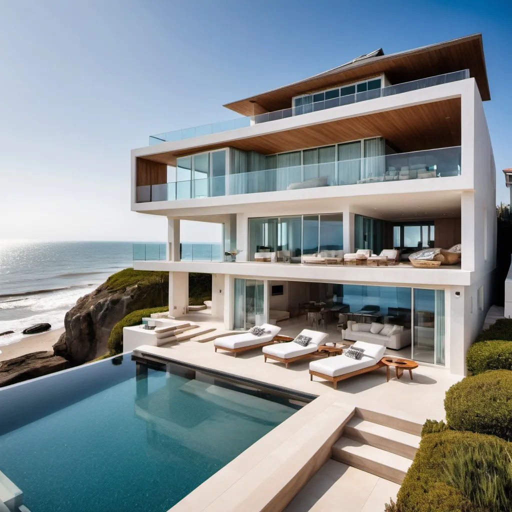 Prompt: A luxurious beach house overlooking the sea