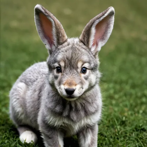 Prompt: a gray wolf bunny