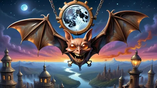 Prompt: Within arcane realms,  
Anthropomorphic bat-bodied figures glide,  
Unfurled wings sweeping through twilight skies.  
In the heart of the commune, amidst steampunk wonders,  
Three bat boys embark on a daring adventure.
Clutching a crystal sphere,  
Its vivid world encapsulated within,  
A steampunk elder reflects,  
Embracing the ethereal with knowing eyes.  
Trompe L'oeil’s whispered spell,  
Warlock's alchemy, and ancient intrigues guide them.
Luciferin hues dance in the air,  
Psychedelic flames casting an otherworldly glow,  
Smoke weaving mystical tales of yore.  
The boys, undeterred, move forward,  
Their high-top sneakers, a blend of leather and copper,  
Pounding the rugged terrain with determined strides.
Amidst the expansive panorama,  
Nature's flame essence glows,  
Revealing the fantasy world unfolding.  
Each step brings new perils,  
Each flutter of their wings a brush with fate.
High above, the stars bear silent witness,  
To their bravery and camaraderie,  
In the face of overwhelming odds.  
Bound by duty and a brotherhood unspoken,  
They carve their path through the heart of the commune,  
Their journey just beginning in this steampunked twilight.
With enhanced fingers tracing ancient maps,  
Expressive eyes searching for the next clue,  
They press forward into the unknown,  
Their bond a beacon in a world fraught with danger.  
Through the shimmering veil of smoke and flame,  
The adventure of three bat boys,  
Against all odds,  
Continues into the night.