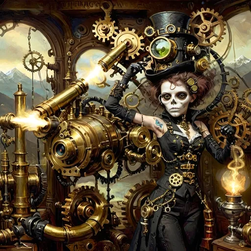 Prompt: Anthropomorphic
Sentient technological
Steampunkesque, ghoulish
Blunderbuss of dread
Luciferin gleam ignites
Sinister light glows
Of eldritch machine
biomechanics decay
Specter of brass reigns
Mountain peaks valleys
Steampunkesque edifices
Mist-bound leviathans
Brass gears interlace
Victoriana melds with
Phantasm blaster 
Muzzle flash color
Steampunkesque machineries
Luciferin light
Softly glowing lanterns’ haze
Gossamer threads blaze
Copper tones entwine
Pastel highlights gently play
Mysteries unveiled
Negative space hums
Ethereal details bask
Ancient wisdom sleeps
Steampunk cowls transform
Elaborate hats emerge
Wizards' regalia
Gears and brass endure
Enigmatic energies
Fireballs' fervent path
Wizards' capes in flux
Brass-bound room enflamed with skill
A pyromantic art
