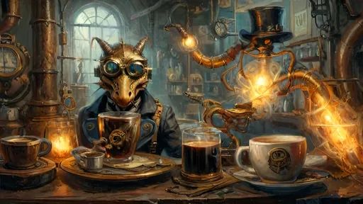 Prompt: Anthropomorphic
Creature technological
Steampunkesque, sentient
Dragon vertebrate
   Winding tubes within,
   Espresso’s lifeblood pulses,
   Through bronzed arteries.
Morning light with deep shadows
Copper and leather
Arthropodean
indomitability
Adroitly clever
shadows heavy yore
Soldier melds arthropod grace
Arachnid warrior
Designer's garb, refined
Blunderbuss poised flashing fight
Rifle steampunkesque
Magical entwine
Tenebrous subterranean,
Umbriferous kin.
Fashion's elegance
weaponry Ala
Historic blend stirs
Dynamic soldier
In swirling veils of smoke dance
Otherworldly charm