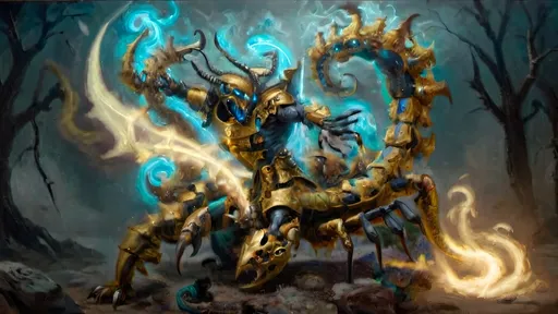 Prompt: Dragon menace strong
Gilded scales hue of blue
Luciferin breath 
1. Mandible March
Scorpion’s dread strides,
Arcane blunderbuss crackles,
Gears pulse in dark fog.

2. Cloaked in Old Wars
Battle-scarred and clad,
Uniform of ancient might,
Steams in malevolence.

3. Venomous Whispers
Twisted legs entwine,
Arthropod’s armored dance weaves,
Through mist, dread’s embrace.

4. Arcane Symphony
Steampunk rifle hums,
Arcane energies seethe,
In brass-clad talons.

5. Spectral Strides Loom
In sinister fog,
Spectral warrior stalks time,
Ancient dread reborn.

6. Sinister Veil
Swirls of gas and fear,
Emanate from sculptor’s dread,
Cloaking life in death.

7. Fusion of Fears
Man and beast conjoined,
Bound in steel and sinew’s thread,
Art’s dark breath of life.

8. Tread of Nightmares
Purpose etched in gloom,
Scorpion’s ghost strides onward,
Past meets future’s doom.

9. Time’s Eerie Dance
Art and life converge,
Boundaries blur in steam’s mist,
Imagination’s curse.

10. Specter of Steel
Creation stalks forth,
Ancient dread, future’s bane meld,
In the sculptor’s fear.