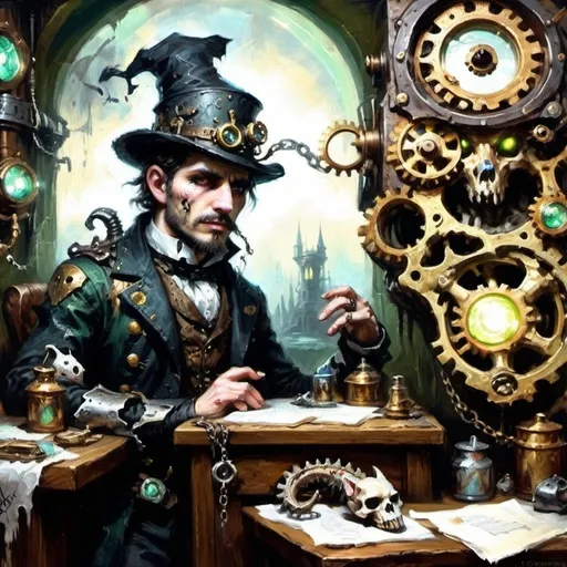 Prompt: ### Haiku Series: Steampunk Gothic Elegy
**I. Gloomy Sanctum's Veil**  
In hoary sanctum,  
Crumbling relics of dread,  
Shadows writhe and coil.  
**II. Flickers of Dismay**  
Eerie glimmers wane,  
Brass mechanisms bespeak  
Of rust's cruel decay.  
**III. Feline Warriors' Grit**  
Worn, sinewy forms,  
Anthropomorphic knights stride,  
Gear-clad audacity.  
**IV. Weapons Poised to Strike**  
In tattered espers,  
Blunderbusses starkly gleam,  
Eyes aglow with might.  
**V. The Pseudo-Drake Calls**  
Scales tarnished yet grand,  
Mechanical wyrm exhales  
Ominous green light.  
**VI. Menace in the Depths**  
Skeletal beast looms,  
Gears grating in sable night,  
Malevolence waits.  
**VII. Tension in the Air**  
Ominous foreboding,  
Gothic horror intertwines,  
Impending conflict.  
### Closing Reflection  
Eloquent shadows dance,  
In this steampunk reverie,  
Darkness meets the flame.  