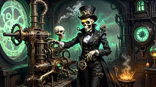 Prompt: Anthropomorphic
Sentient technological
Steampunkesque, ghoulish

In eldritch machine,
Gears entwined with bone do creak,
Specter of brass reigns.

Blunderbuss of dread,
Phosphorescent gleam ignites,
Sinister light glows.

Gothic spires crumble,
Smoggy tendrils coil in gloom,
Ruination spreads.

Phantoms clash with scales,
Draconic breath burns the night,
Wars of old rekindle.