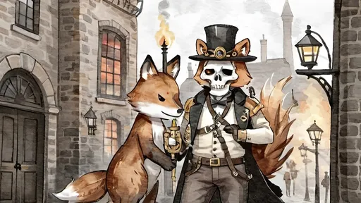 Prompt: Amid cobblestone,
Metallic dragon armor,
Gas lamps flicker bright.

Top hats, goggles gleam,
Elaborate costumes dance,
Street alive with dreams.

A staff’s fiery glow,
Adventure in steampunk air,
Brick buildings bear tales.

Gothic shadows loom,
Beasts in armor stand ready,
Mystery in eyes.

Crossbow in fur coat,
Fox with torch and long rifle,
Skull helm leads the pack.

Wolf holds skulls in hand,
Lion mask with fierce courage,
Dim light, gothic vault.

Ball of musketeers,
Steampunk twist joins old valor,
King's guard fierce and true.

Gallant swordsmen three,
Innovative one appears,
Guardian's cry heard.

Camaraderie,
King’s gift of inventive tools,
Bond of strength renewed.

Court’s festivity,
Blend of chivalry and steam,
Loyal hearts defend.