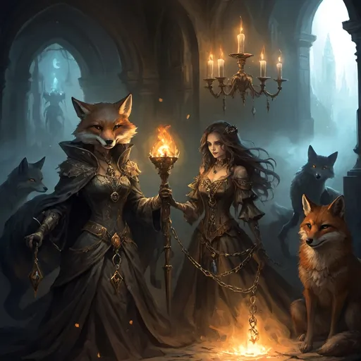 Prompt: In veiled nocturne's grace,
Luminescence whispers low,
Phantoms intertwine.

Vulpine kin convene,
Steampunk charms in misty streets,
Bones of power rise.

Chains of mystery,
Luciferin's glowing hue,
Eerie splendor thrives.

Anthropomorphic,
Foxes dance with magic's fire,
Cobbled stage unfolds.

Gothic contrasts merge,
Enchantment breathes life anew,
Shadows hold their guard.

Three Fates stand watchful,
Guardians of twilight's realm,
Magic, power blend.

Cosmic tapestry,
Stars as bold adventurers,
Four charges emerge.

Azure flame and ash,
Gray veiled in ethereal light,
Destiny entwined.

Through supernovae,
Darkness yields to their bright steps,
Fellowship forged strong.

Chaos, order wove,
Loyalty, passion, wisdom,
Strength in quiet grace.

Valleys of despair,
Tempests cannot break their bond,
Constellations bright.

Transformed through trials,
Adversity shapes the stars,
In crucible, shine.