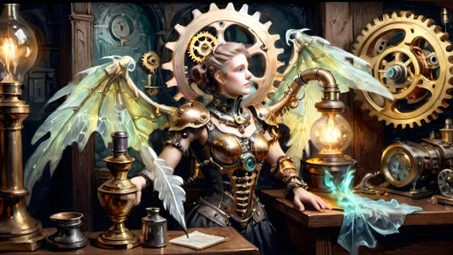 Prompt: Gears whisper secrets
Antiquarian shadows
Epictetus muses
Gaslit ambiance
Mephitic brass illuminates
Cogwork contemplation
Ethereal screen
Translucent fairy ascends
Absinthea’s gaze
Mechanized wisdom
Steampunk quill on brass-tanned scroll
Philosophic grace
Pastel luminescence
Digital diaphaneity
Wings of antiquity
Scholarly abode
Obfuscating clockwork threads
Dreams entwine with light
Past-meets-future realm
Glimmers of anachrony
Mechanical dreams