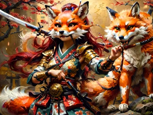 Prompt: Depict Cherry Kitsune, a graceful and fierce anthropomorphic fox warrior. She moves with fluidity and precision, wielding a traditional Japanese naginata. Her armor, detailed with copper and brass, blends Edo-period aesthetics with steampunk elements. The scene is illuminated by multicolor luciferin gradients, creating an ethereal glow in a Japanese dojo or battlefield."
- Style and Mood Tags: Cinematic lighting, fluid movement, traditional Japanese art style, ethereal glow, steampunk fusion