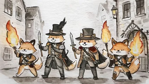 Prompt: Amid cobblestone,
Metallic dragon armor,
Gas lamps flicker bright.

Top hats, goggles gleam,
Elaborate costumes dance,
Street alive with dreams.

A staff’s fiery glow,
Adventure in steampunk air,
Brick buildings bear tales.

Gothic shadows loom,
Beasts in armor stand ready,
Mystery in eyes.

Crossbow in fur coat,
Fox with torch and long rifle,
Skull helm leads the pack.

Wolf holds skulls in hand,
Lion mask with fierce courage,
Dim light, gothic vault.

Ball of musketeers,
Steampunk twist joins old valor,
King's guard fierce and true.

Gallant swordsmen three,
Innovative one appears,
Guardian's cry heard.

Camaraderie,
King’s gift of inventive tools,
Bond of strength renewed.

Court’s festivity,
Blend of chivalry and steam,
Loyal hearts defend.