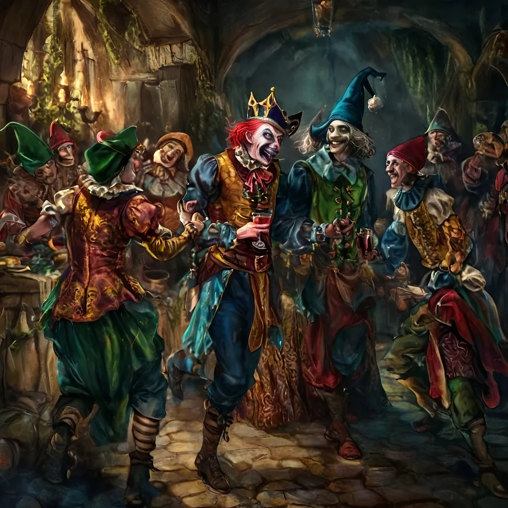 Prompt: #### I. The Motley Band
Once jocund Quibble,  
Favored jester, found solace  
With his motley troupe.

#### II. Unique Talents
Five talents diverse,  
Jangle’s nimble feats astound,  
Merry’s voice enchants.

#### III. Whirlwind of Mirth
Tumble's antics wild,  
Gleek’s mimicry turns knights soft,  
Color, joy they bring.

#### IV. Courtly Sojourns
Through verdant pastures,  
They traverse, perform for all,  
Lords, merchants, and serfs.

#### V. The Stern Duke's Court
At Duke Henry’s court,  
Somber faces challenge them,  
Yet they strive with zeal.

#### VI. Eliciting Smiles
Quibble leads with charm,  
Witty tales and jests delight,  
Laughter slowly spreads.

#### VII. Accidental Faux Pas
Servant spills his wine,  
Quibble’s mimicry amiss,  
Duke's ire does ignite.

#### VIII. The Duke's Wrath
“What insolence here!”  
The Duke’s voice thunderous,  
Troupe's hearts heavy sink.

#### IX. The Somber Night
By the fire they rest,  
Quibble’s heart with sorrow swells,  
Loyal troupe consoles.

#### X. Resolute Spirits
“New court awaits us,”  
Merry's lute with hope resounds,  
Together they stand.

#### XI. A New Dawn
In a kinder court,  
They perform unmarred by fear,  
Quibble’s smiles grow true.

#### XII. Eternal Jest
Laughter ever bright,  
Shared journey strengthens their bond,  
Jesters to the end.
