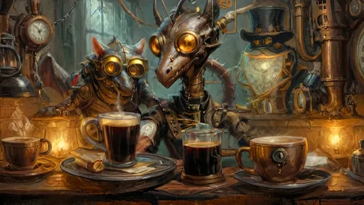 Prompt: Anthropomorphic
Creature technological
Steampunkesque, sentient
Dragon vertebrate
   Winding tubes within,
   Espresso’s lifeblood pulses,
   Through bronzed arteries.
Morning light with deep shadows
Copper and leather
Arthropodean
indomitability
Adroitly clever
shadows heavy yore
Soldier melds arthropod grace
Arachnid warrior
Designer's garb, refined
Blunderbuss poised flashing fight
Rifle steampunkesque
Magical entwine
Tenebrous subterranean,
Umbriferous kin.
Fashion's elegance
weaponry Ala
Historic blend stirs
Dynamic soldier
In swirling veils of smoke dance
Otherworldly charm