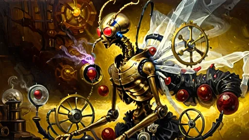 Prompt: Anthropomorphic
Sentient scorpion invader 
Steampunkesque, technologic
Flash, luciferin
Blunderbuss flash brass entwined
Eschatological 
Gossamer veils drift
Chitin glistens, brass entwines
Arcane elegance
Luciferin orbs
Multicolor glow ensnares
Mystical regent
Mist enshrouds the form
Segmented metal gleams bright
Clockwork heart in bronze
Pistons breathe life’s breath
Cogs and gears in soft embrace
Vitality forged
Negatives carve grace
Phong light blooms in copper hues
Refined majesty