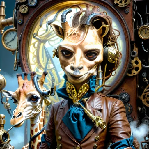 Prompt: In the advanced steampunkesque world of anthropomorphic cute giraffes, where gears and steam power their society, a sense of urgency fills the air as whispers of an End of the World scenario ripple through the city. With a graceful yet rapid movement, the elegant giraffe inventor carefully selects intricate tools and contraptions, each a masterpiece of brass and polished wood, and places them within the BoV (Bag of Vitality) - a marvel of engineering designed for swift evacuation.
The inventor's long, nimble neck elegantly slides medical supplies into compartments, secures delicate clockwork devices, and tucks away essential provisions within the sturdy yet stylish satchel. The urgency of the moment is reflected in the focused determination mirrored in their keen eyes, a dedication to readiness in the face of uncertainty.
As the last item is carefully placed, the inventor pauses for a moment, a mix of resolve and apprehension in their gaze. The weight of the BoV on their back serves as a reminder of the responsibility they bear, not just for their own survival, but for the knowledge and innovation they carry within this steampunkesque world on the brink of upheaval. With a final adjustment, the straps are secured, and the inventor stands tall, ready to embark on the unknown journey ahead, the promise of a new adventure tinged with both excitement and a hint of trepidation.