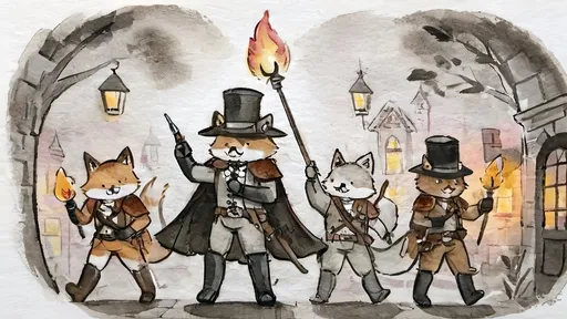 Prompt: Amid cobblestone,
Metallic dragon armor,
Gas lamps flicker bright.

Top hats, goggles gleam,
Elaborate costumes dance,
Street alive with dreams.

A staff’s fiery glow,
Adventure in steampunk air,
Brick buildings bear tales.

Gothic shadows loom,
Beasts in armor stand ready,
Mystery in eyes.

Crossbow in fur coat,
Fox with torch and long rifle,
Skull helm leads the pack.

Wolf holds skulls in hand,
Lion mask with fierce courage,
Dim light, gothic vault.

Ball of musketeers,
Steampunk twist joins old valor,
King's guard fierce and true.

Gallant swordsmen three,
Innovative one appears,
Guardian's cry heard.

Camaraderie,
King’s gift of inventive tools,
Bond of strength renewed.

Court’s festivity,
Blend of chivalry and steam,
Loyal hearts defend.