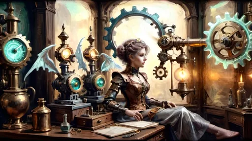 Prompt: Gears whisper secrets
Antiquarian shadows
Epictetus muses
Gaslit ambiance
Mephitic brass illuminates
Cogwork contemplation
Ethereal screen
Translucent fairy ascends
Absinthea’s gaze
Mechanized wisdom
Steampunk quill on brass-tanned scroll
Philosophic grace
Pastel luminescence
Digital diaphaneity
Wings of antiquity
Scholarly abode
Obfuscating clockwork threads
Dreams entwine with light
Past-meets-future realm
Glimmers of anachrony
Mechanical dreams