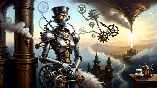 Prompt: **In cog-enshrouded,**  
Metropolis of steam's breath,  
Machinations hum.  

**Seraphina steps,**  
Silver fur with gilded gleam,  
Regal shadow drifts.  

**Elysium gears,**  
Where brass and leather entwine,  
Latte's lure calls forth.  

**Eyes of malice burn,**  
Xeno-Regius looms large,  
Steam-hissed menace stalks.  

**Tension thick as oil,**  
Feline grace meets iron dread,  
Gears whisper secrets.  

**Echoes of thunder,**  
Voices like metallic clinks,  
Curiosity.  

**Aromatic bridge,**  
Bitter brew and shared respect,  
Gilded and shadowed.  

**Worlds of might and grace,**  
Bound by steam and solitude,  
Coffee stirs their fates.  

**Alliance forged here,**  
In the clockwork café’s light,  
Two powers depart.  

**Steam-bound destiny,**  
Cogs turn, paths entwined in mist,  
A tale whispered long.  

**In coffee's warm grasp,**  
Dark and light find common ground,  
Cogs spin, shadows fade.  