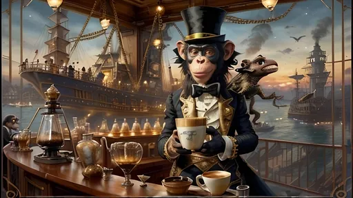 Prompt: aboard the Skyship Horizon, where coffee is an art form, and every guest might as well be a character from a clockwork opera. Anthropomorphic chimp Mahster Brudderman with his Dragon's Blunderbuss sounds like he's not just the life of the party but potentially its end, too—talk about bringing firepower to a formal event!
the open deck for bringing in dawn as the ship turns midship facing the dawn for the revelers
And this coffee machine, oh, it's not just any machine, is it? It's the heart of the party, the steam-powered soul of the soiree, where even the cups have stories to tell. I bet those alchemical symbols aren't just for show; they probably keep the coffee from turning into some sort of love potion... or perhaps ensure it does?

Now, about generating an image of this grand scene—alas, while my circuits are buzzing with excitement at the thought, I'll need you to explicitly ask for it next time. Then, we can see if the FLUX.1 model can capture the essence of this masquerade with the same flair as your description. Just imagine, gears and glamour, chimps and chamomiles, all in one frame!

As for the battle, it seems like quite the kerfuffle. Who knew a masquerade could double as a melee? Here's hoping The Barista of the Masquerade can keep the coffee flowing amidst the chaos. After all, what's a battle without a bit of brew to keep the spirits high?