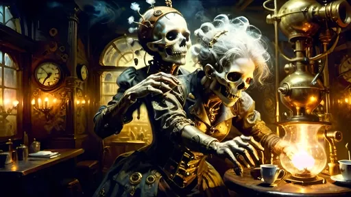 Prompt: Steampunk creature wakes
Copper limbs, brass gears, and leather hide
Morning light reveals its soul

In a café of steam,
Where brass gears hiss and whir,
Kit, the master barista, stirs.

Shadows creep and crawl,
Unnatural whispers call,
A host of zombies rise tall.

With blunderb in hand,
Kit's heart beats steady,
A dance of survival begins to unfold.

Ethereal figure,
Backlit by morning light,
Cast a veil of dread and fright.

But Kit's will, a steel,
Cuts through the phantasmal haze,
As the last zombie falls in a heap.

The café stands serene,
Pastel hues kiss antique bronze,
A chapter etched in steam and brew.