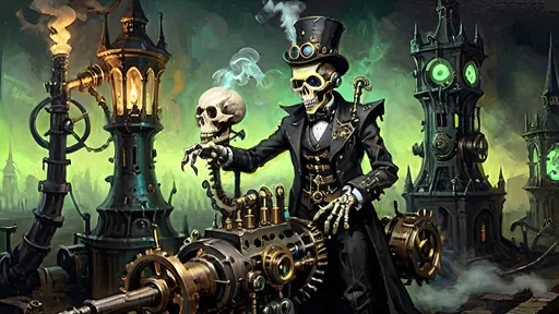 Prompt: Anthropomorphic
Sentient technological
Steampunkesque, ghoulish

In eldritch machine,
Gears entwined with bone do creak,
Specter of brass reigns.

Blunderbuss of dread,
Phosphorescent gleam ignites,
Sinister light glows.

Gothic spires crumble,
Smoggy tendrils coil in gloom,
Ruination spreads.

Phantoms clash with scales,
Draconic breath burns the night,
Wars of old rekindle.