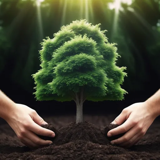 Prompt: Create an image of planting a tree