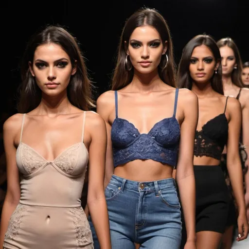 Prompt: Modelos a desfilar na passerele de um show de moda