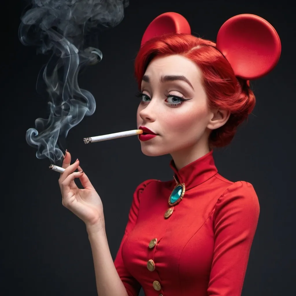 Prompt: Make a Disney cover saying smoking red