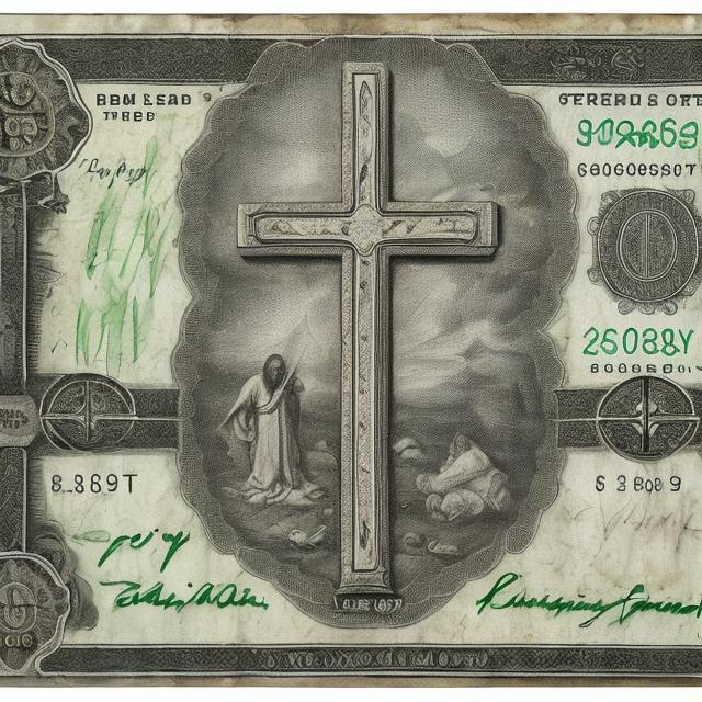 Prompt: A currency of heaven with The cross of Jesus as the image of the note