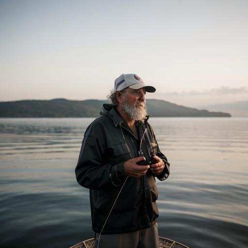 Prompt: picture of fisherman with microphones in hand
