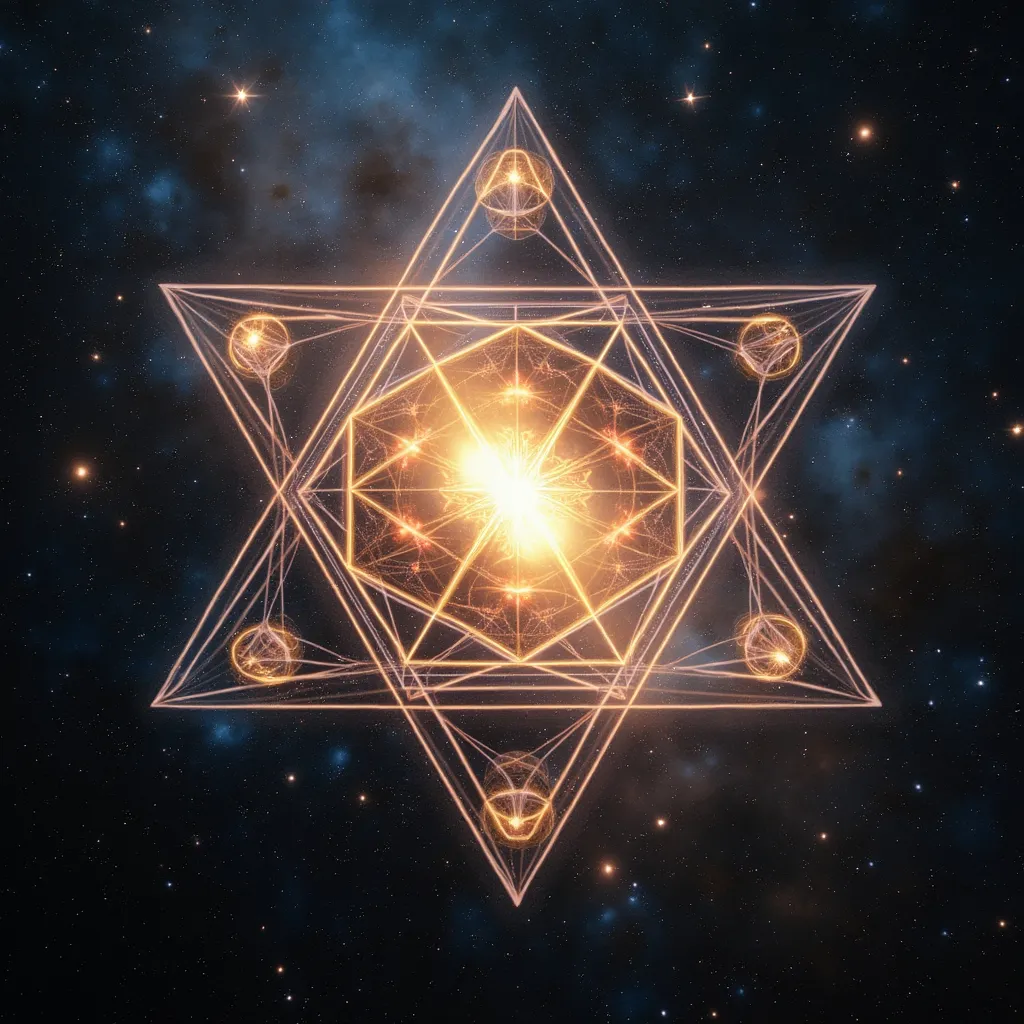 Prompt: Sacred geometry overlaid over images taken by hubble space telescope